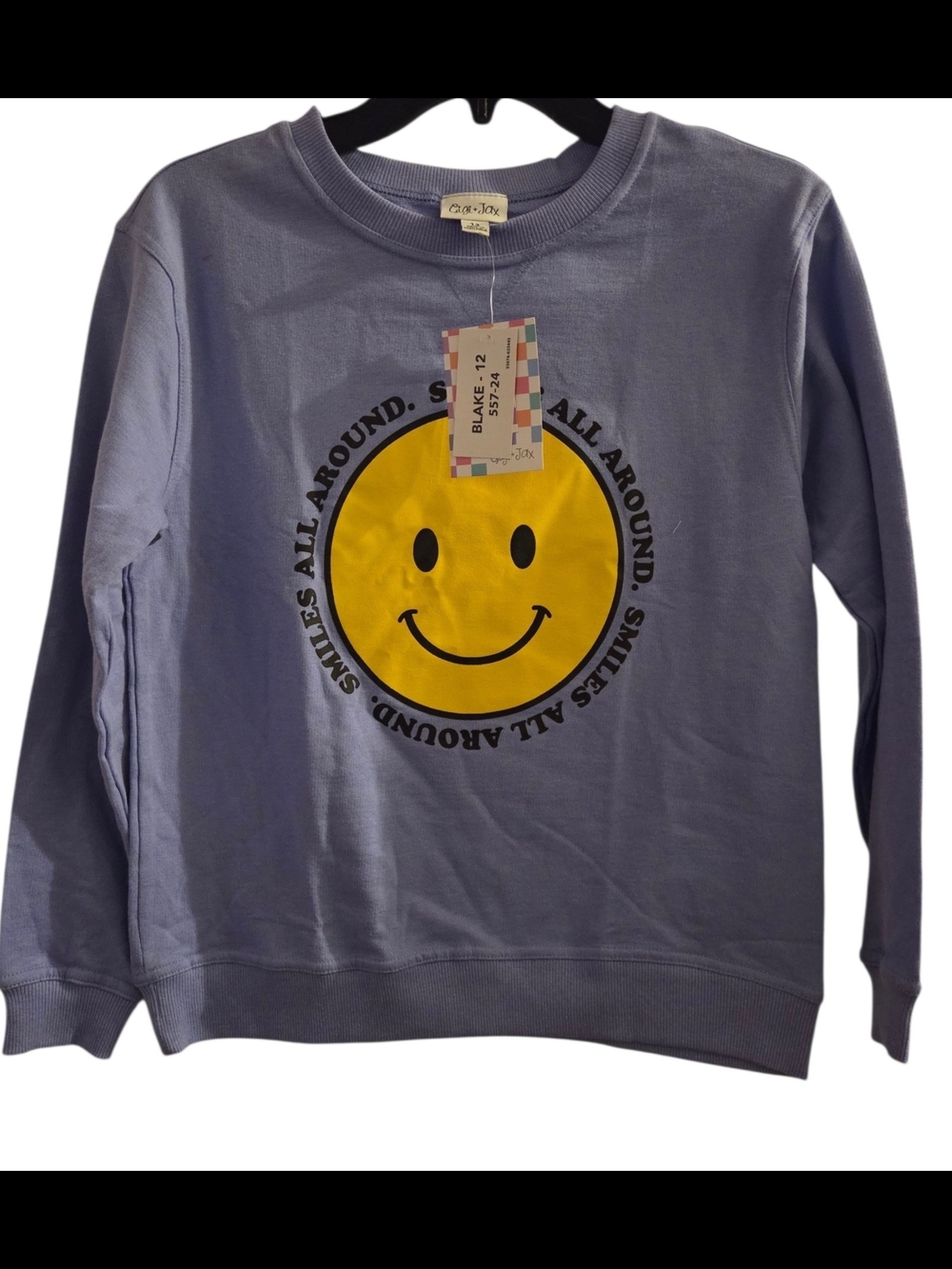 LuLaRoe Lavender Sweatshirt with Yellow Smiley Face